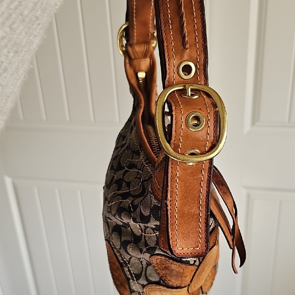 COACH 2007 BLEECKER DENIM C FLORAL DUFFLE WHISKEY LEATHER FLOWER BAG 11781 Rare - Picture 8 of 14